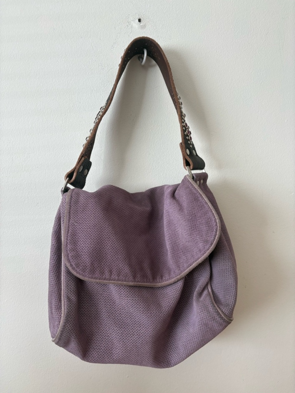 Tylie Malibu Lavender Suede Hobo with Brown Strap